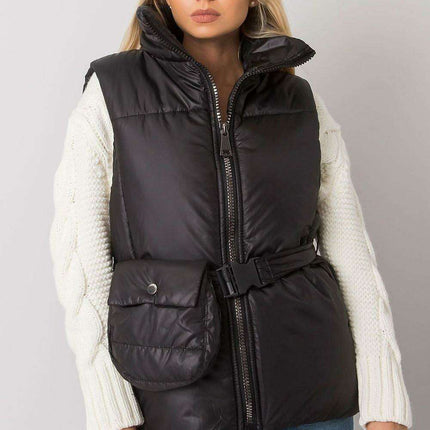 Chic Ecru Puffer Vest with Adjustable Belt and Functional Pockets