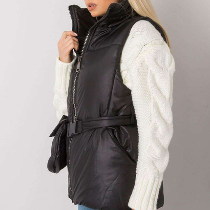 Chic Ecru Puffer Vest with Adjustable Belt and Functional Pockets