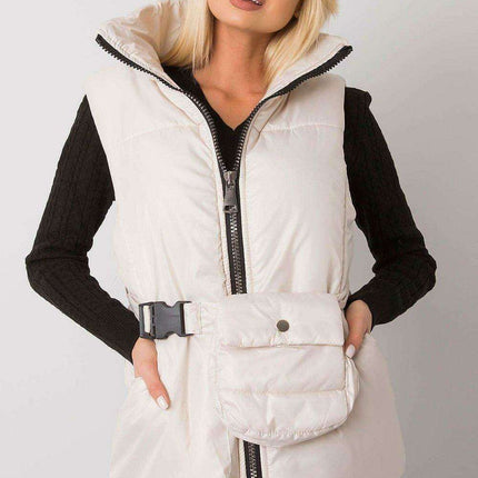 Chic Ecru Puffer Vest with Adjustable Belt and Functional Pockets