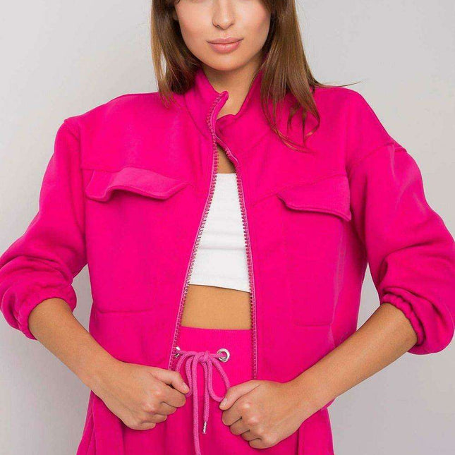 Vibrant Fuchsia Adjustable Waist Zip-Up Hoodie by Moda