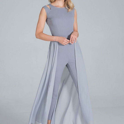 Chic Chiffon Daring Slit Jumpsuit with Sleek Tapered Fit
