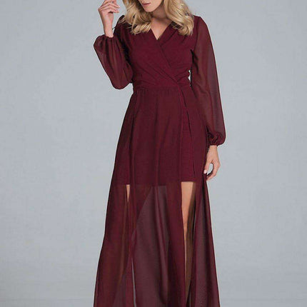 Chic Envelope Neckline Chiffon Evening Gown with Flowing Sleeves