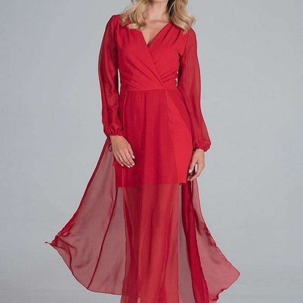 Chic Envelope Neckline Chiffon Evening Gown with Flowing Sleeves