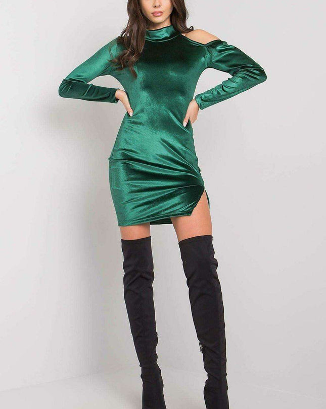 Elegant Midnight Blue Velour Evening Dress With Side Slit