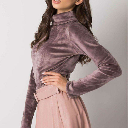 Stylish Beige Velour Turtleneck Sweater with Cozy Cotton Blend