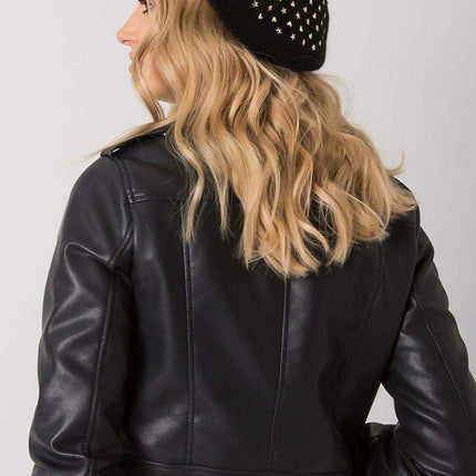 Elegant Black Angora Women's Cap with Distinctive Decorative Details