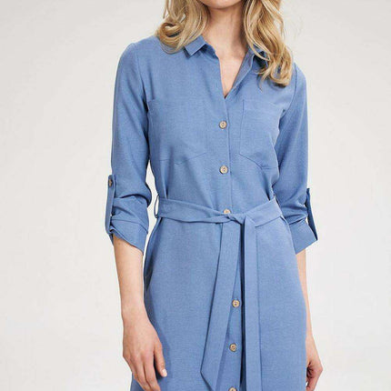 Chic 3/4 Sleeve Button-Down Shirt Dress with Functional Pockets