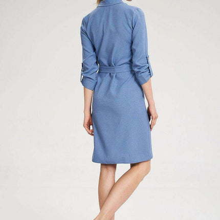 Chic 3/4 Sleeve Button-Down Shirt Dress with Functional Pockets