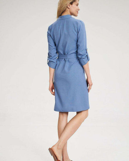 Chic 3/4 Sleeve Button-Down Shirt Dress with Functional Pockets