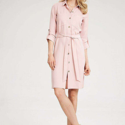 Chic 3/4 Sleeve Button-Down Shirt Dress with Functional Pockets