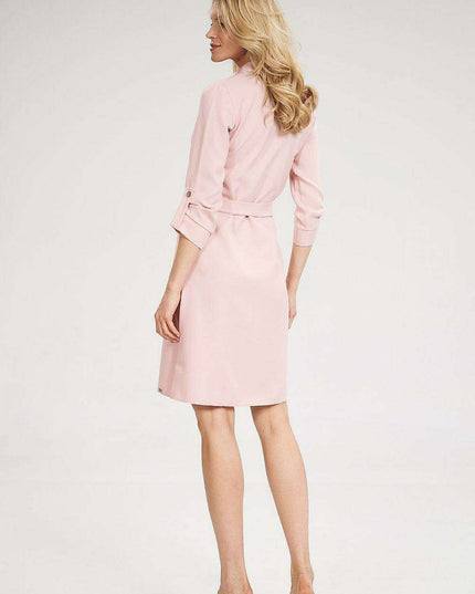 Chic 3/4 Sleeve Button-Down Shirt Dress with Functional Pockets