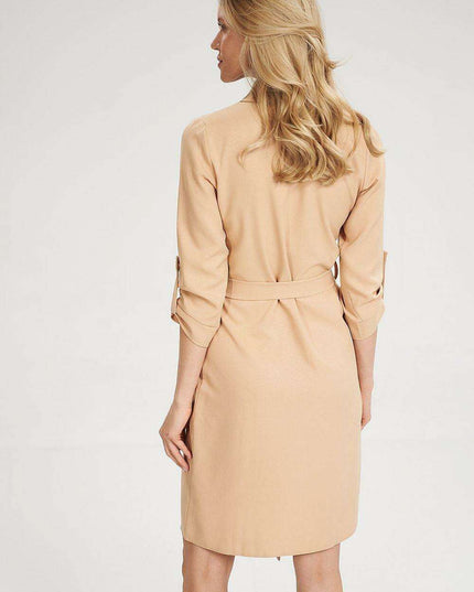 Chic 3/4 Sleeve Button-Down Shirt Dress with Functional Pockets