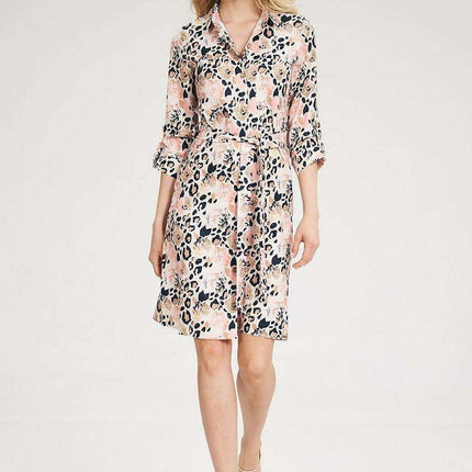 Chic 3/4 Sleeve Button-Down Shirt Dress with Functional Pockets