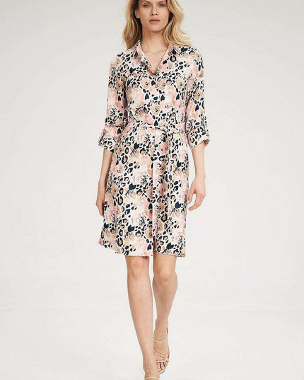 Chic 3/4 Sleeve Button-Down Shirt Dress with Functional Pockets