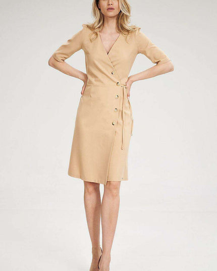 Stylish Leopard Print Midi Dress with Ruffled Sleeves and Envelope Design