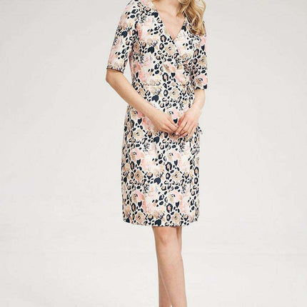 Stylish Leopard Print Midi Dress with Ruffled Sleeves and Envelope Design