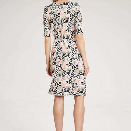 Stylish Leopard Print Midi Dress with Ruffled Sleeves and Envelope Design