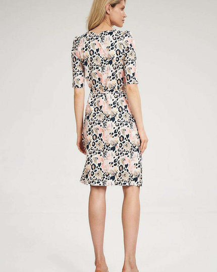 Stylish Leopard Print Midi Dress with Ruffled Sleeves and Envelope Design