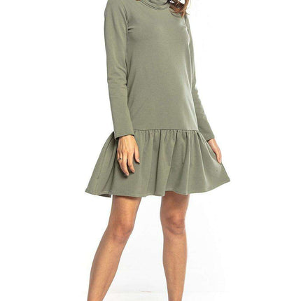 Trendy Turtleneck Midi Dress with Flared Hem