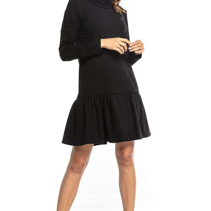 Trendy Turtleneck Midi Dress with Flared Hem