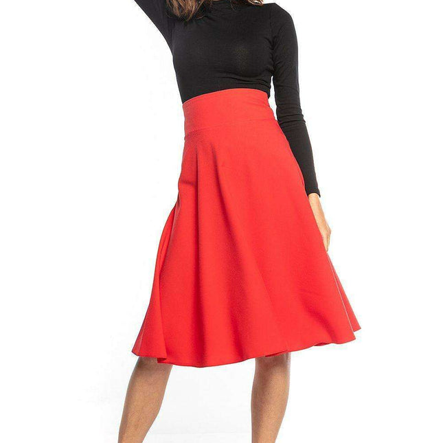 Chic High-Waisted Midi Skirt with Decorative Zip Closure