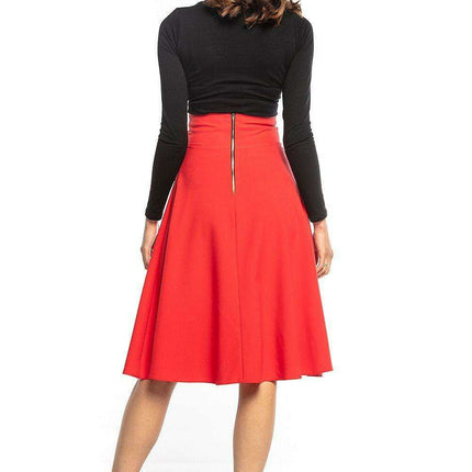 Chic High-Waisted Midi Skirt with Decorative Zip Closure