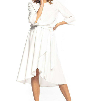 Chic Belted Asymmetrical Midi Dress with Unique Design