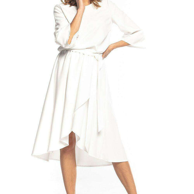 Chic Belted Asymmetrical Midi Dress with Unique Design