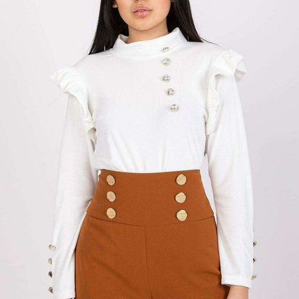 Velvet Vibe Blouse With Chic Frills And Button Accents