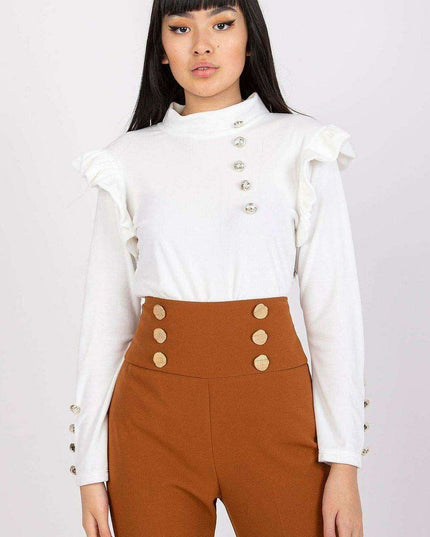 Velvet Vibe Blouse With Chic Frills And Button Accents