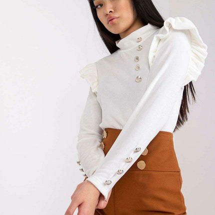 Velvet Vibe Blouse With Chic Frills And Button Accents