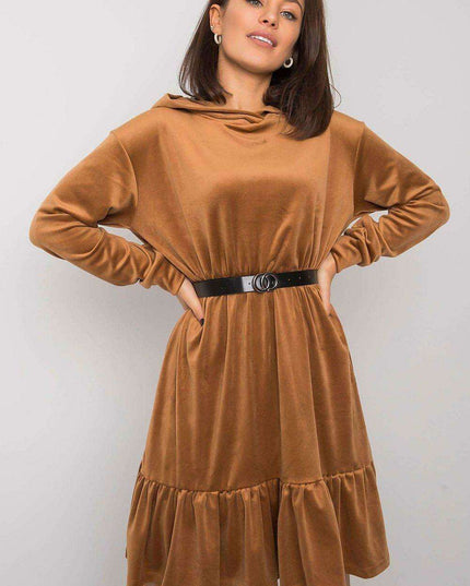 Velvet Hooded Ruffle Dress