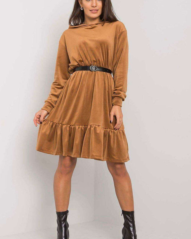 Velvet Hooded Ruffle Dress
