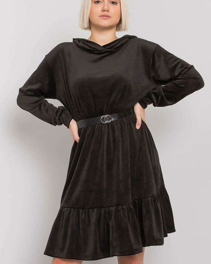 Velvet Hooded Ruffle Dress