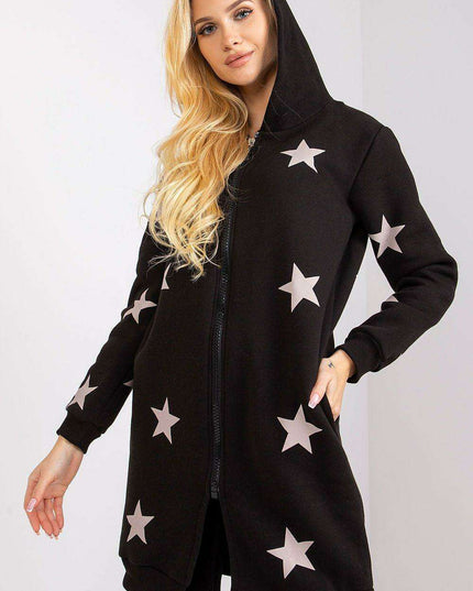 Zippered Hooded Sweatshirt with Extended Cut