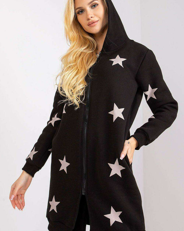 Zippered Hooded Sweatshirt with Extended Cut