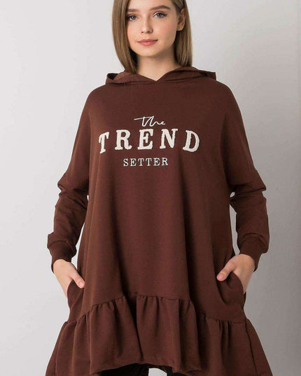 Ruffled Hooded Tunic Sweater with Pockets