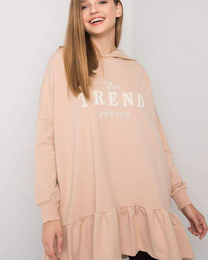 Ruffled Hooded Tunic Sweater with Pockets