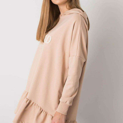 Ruffled Hooded Tunic Sweater with Pockets