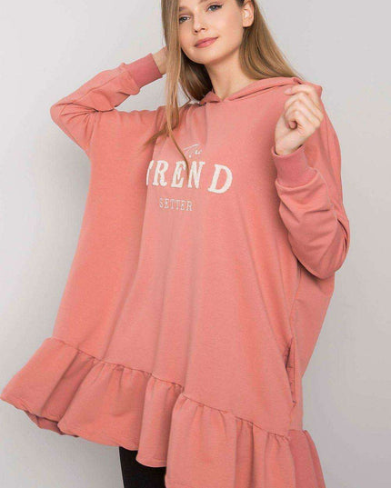 Ruffled Hooded Tunic Sweater with Pockets