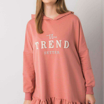 Ruffled Hooded Tunic Sweater with Pockets