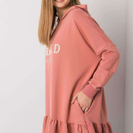 Ruffled Hooded Tunic Sweater with Pockets