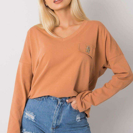 Elegant Long-Sleeved Cotton Top with Stretchy Fabric