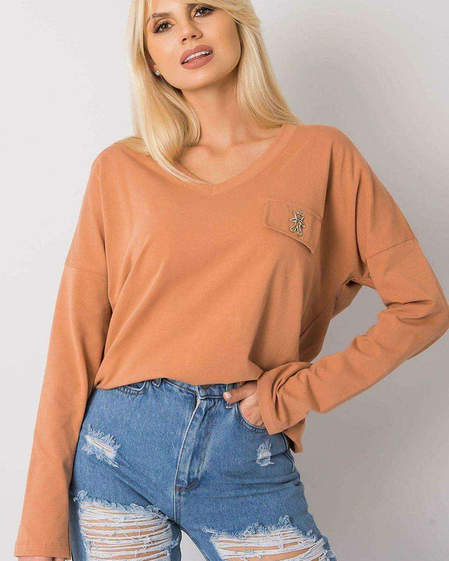 Elegant Long-Sleeved Cotton Top with Stretchy Fabric