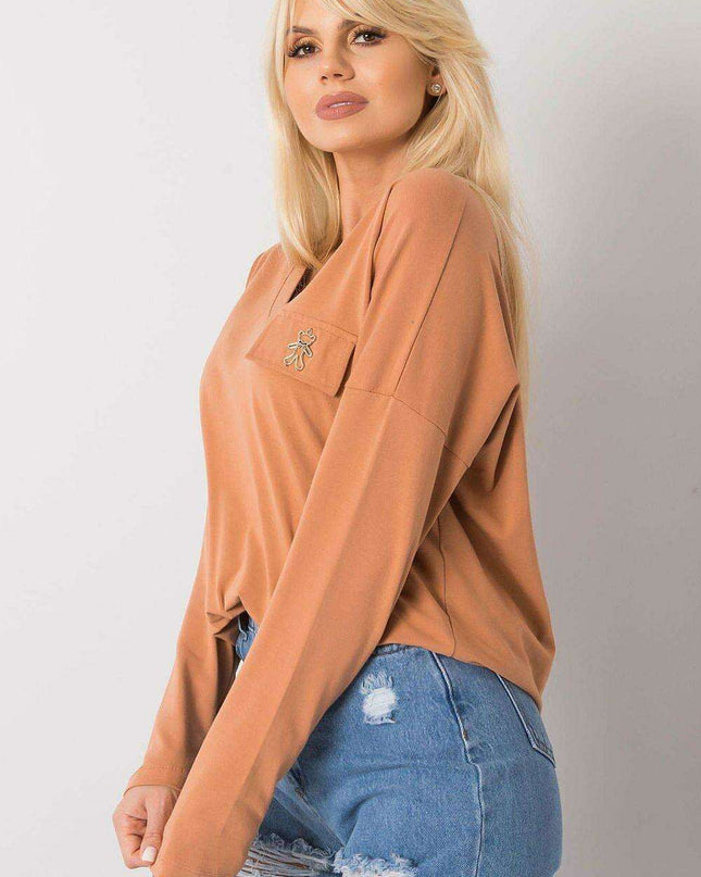 Elegant Long-Sleeved Cotton Top with Stretchy Fabric