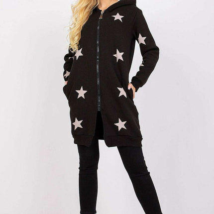 Zippered Hooded Sweatshirt with Extended Cut