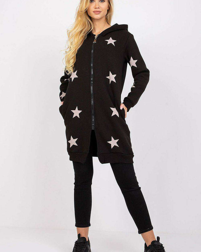 Zippered Hooded Sweatshirt with Extended Cut