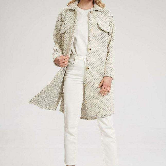 Chic Patchwork Wool Blend Midi Coat with Decorative Details