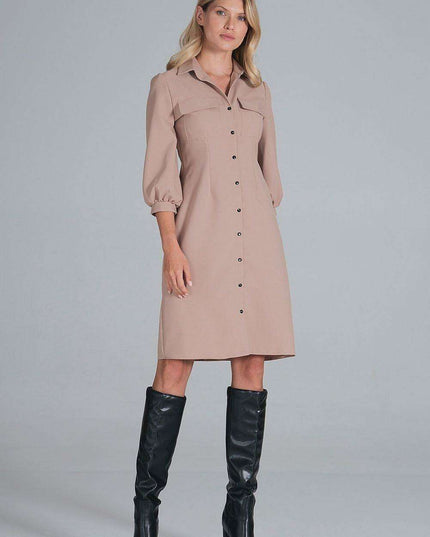 Chic Midi Shirt Dress with Convenient Pockets