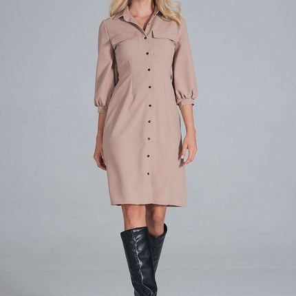 Chic Midi Shirt Dress with Convenient Pockets